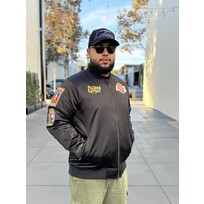 Mitchell and Ness LA Lakers M&N NBA Flight Satin Bomber Jacket Army Black