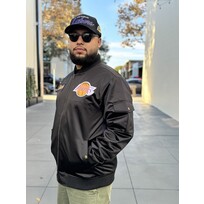 Mitchell and Ness LA Lakers M&N Team Leader Satin Bomber Jacket Black