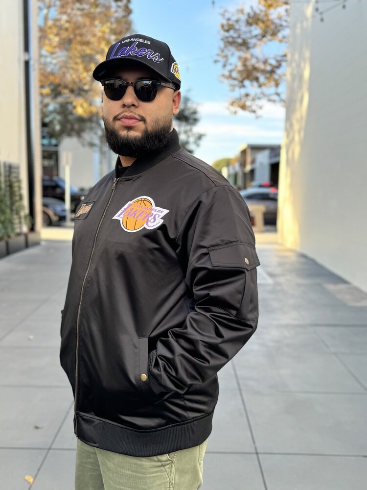 Mitchell and Ness LA Lakers M&N Team Leader Satin Bomber Jacket Black