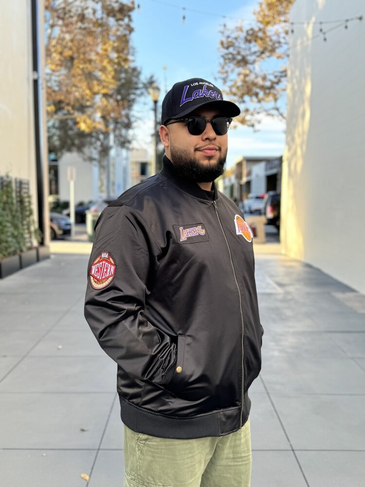Mitchell and Ness LA Lakers M&N Team Leader Satin Bomber Jacket Black