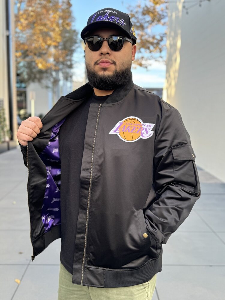 Mitchell and Ness LA Lakers M&N Team Leader Satin Bomber Jacket Black