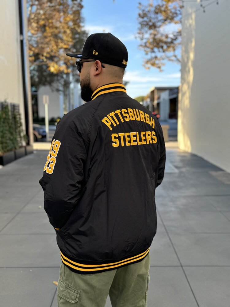 New Era Steelers NE M Black Nylon Varsity Snap Button Jacket