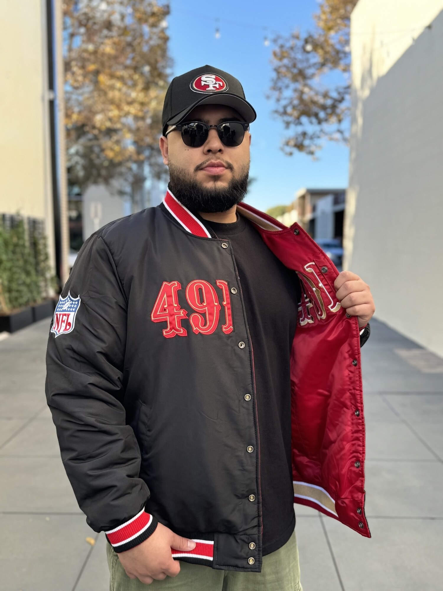 49ers Men's Starter Closer Reversible Varsity Jacket Red/Black