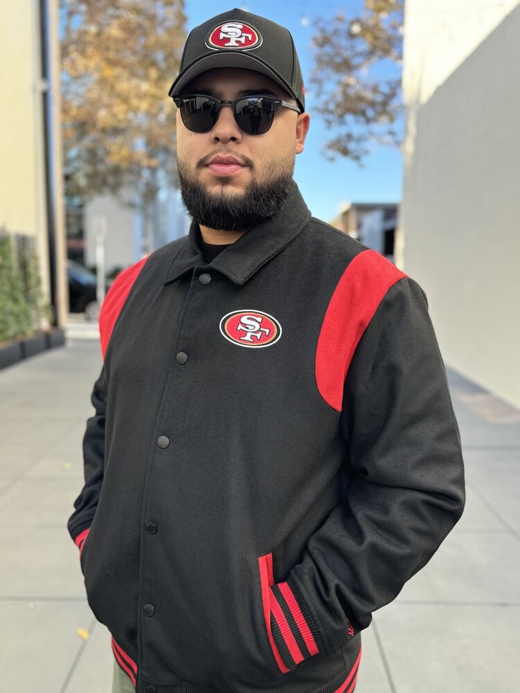 New Era 49ers Men's NE Varsity Wool Button Snap Jacket Black/Red