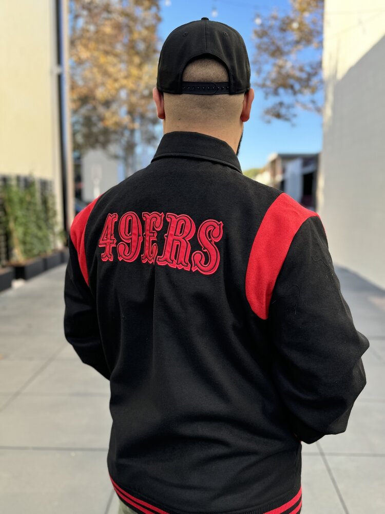 New Era 49ers Men's NE Varsity Wool Button Snap Jacket Black/Red