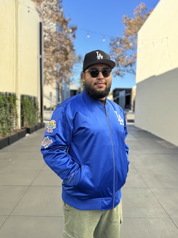 Mitchell and Ness LA Dodgers M&N Lightweight Satin Bomber Jacket Royal