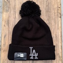 New Era LA Dodgers Black Gray Cuffed Knit with Pom