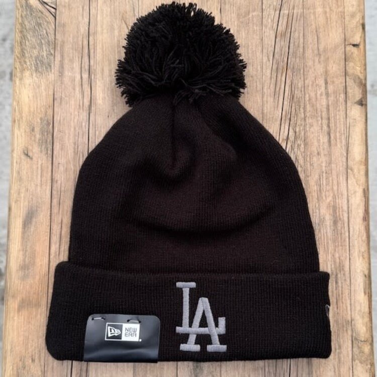 New Era LA Dodgers Black Gray Cuffed Knit with Pom