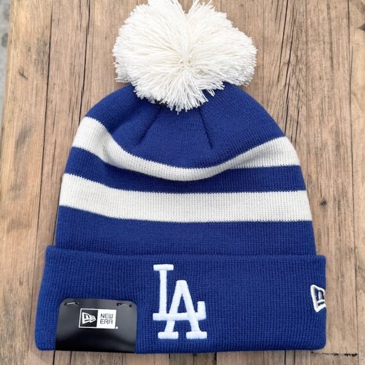 New Era LA Dodgers Royal-Ivory Striped Cuffed Knit with Pom