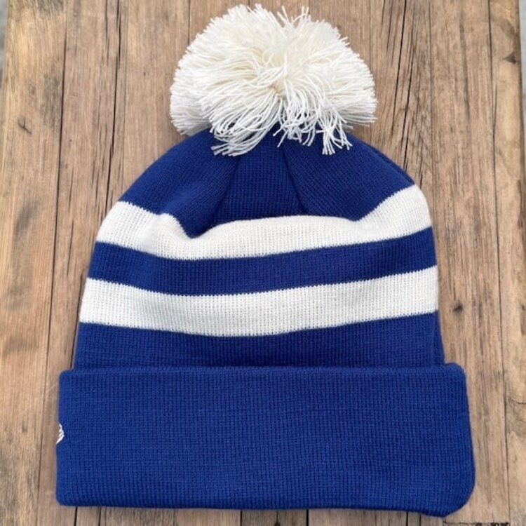 New Era LA Dodgers Royal-Ivory Striped Cuffed Knit with Pom