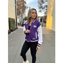 New Era Lakers Women's NE Varsity Cotton Button Snap Jacket Purple/White