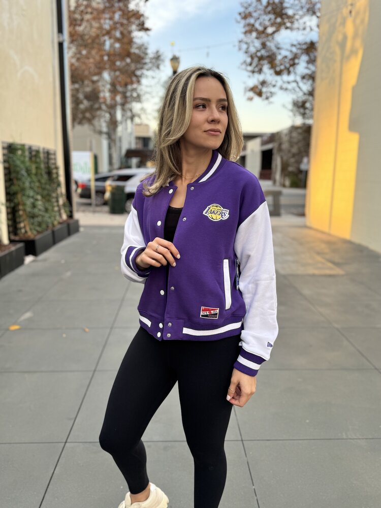 New Era Lakers Women's NE Varsity Cotton Button Snap Jacket Purple/White