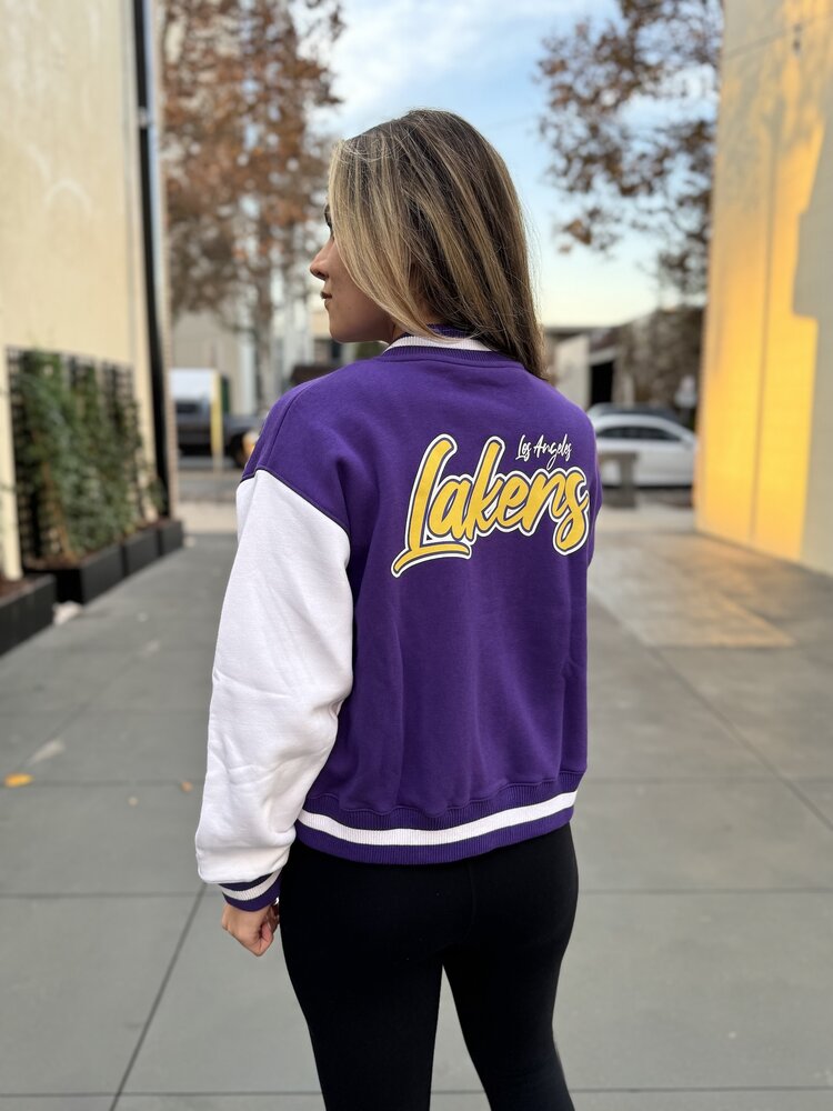 New Era Lakers Women's NE Varsity Cotton Button Snap Jacket Purple/White