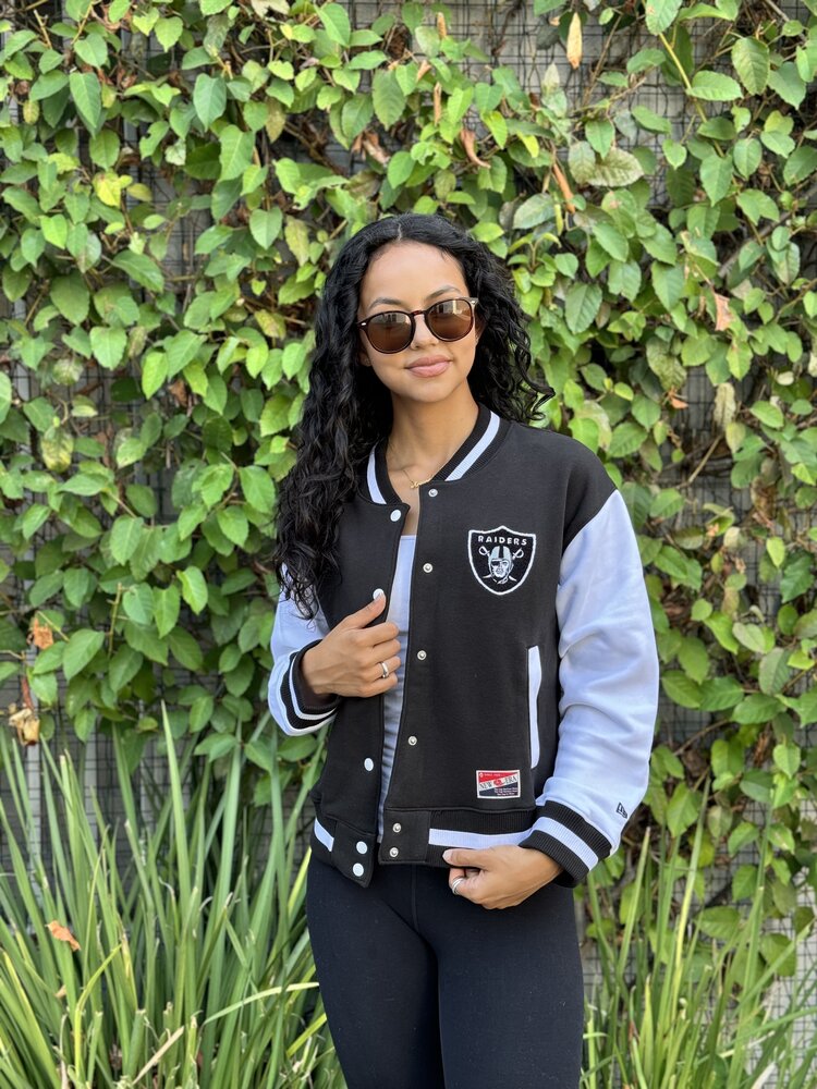 New Era Raiders Women's NE Varsity Cotton Button Snap Jacket Black/White