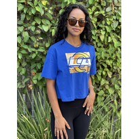 New Era Rams Women's NE Primary Logo Foil Blue Crew SS Crop Tee