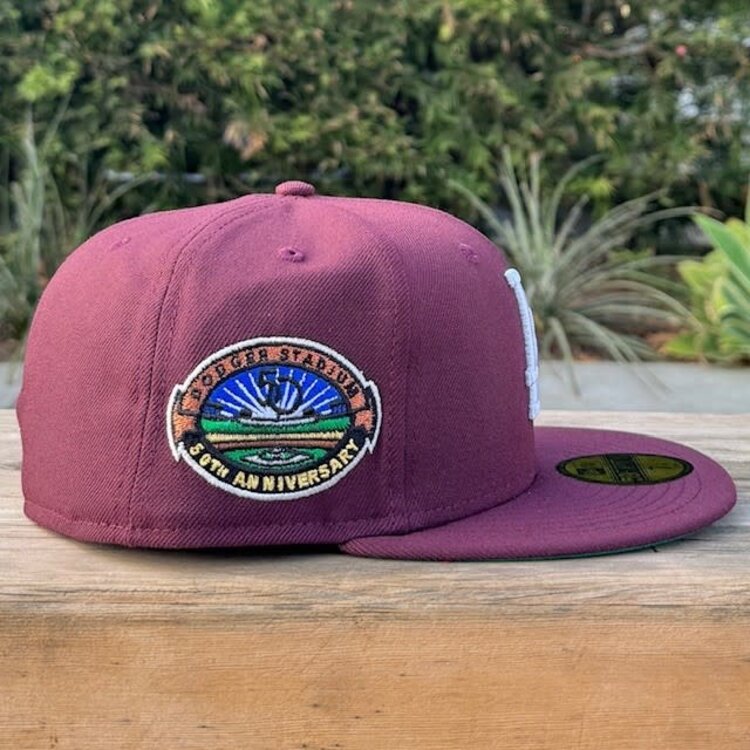 New Era LA Maroon 50th Stadium Green UV Fitted