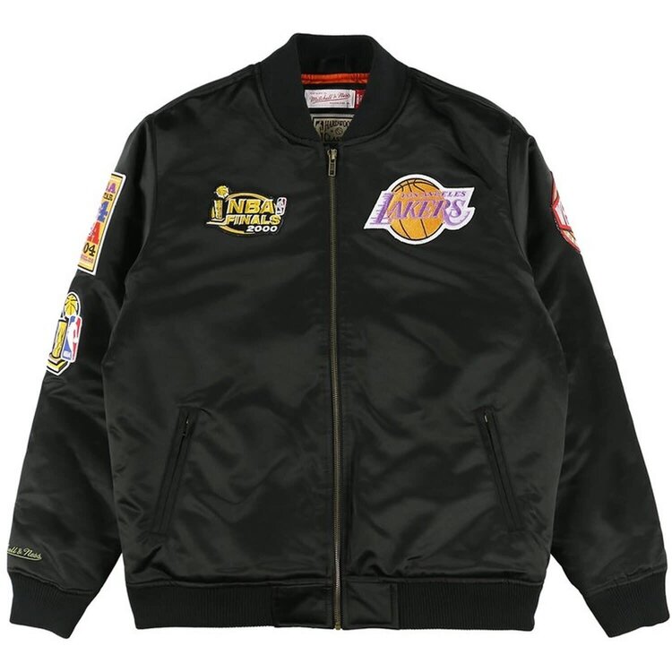 Mitchell and Ness LA Lakers M&N NBA Flight Satin Bomber Jacket Army Black
