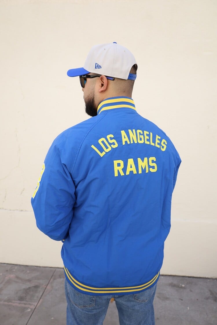 New Era LA Rams NE M Royal Nylon Varsity Snap Button Jacket