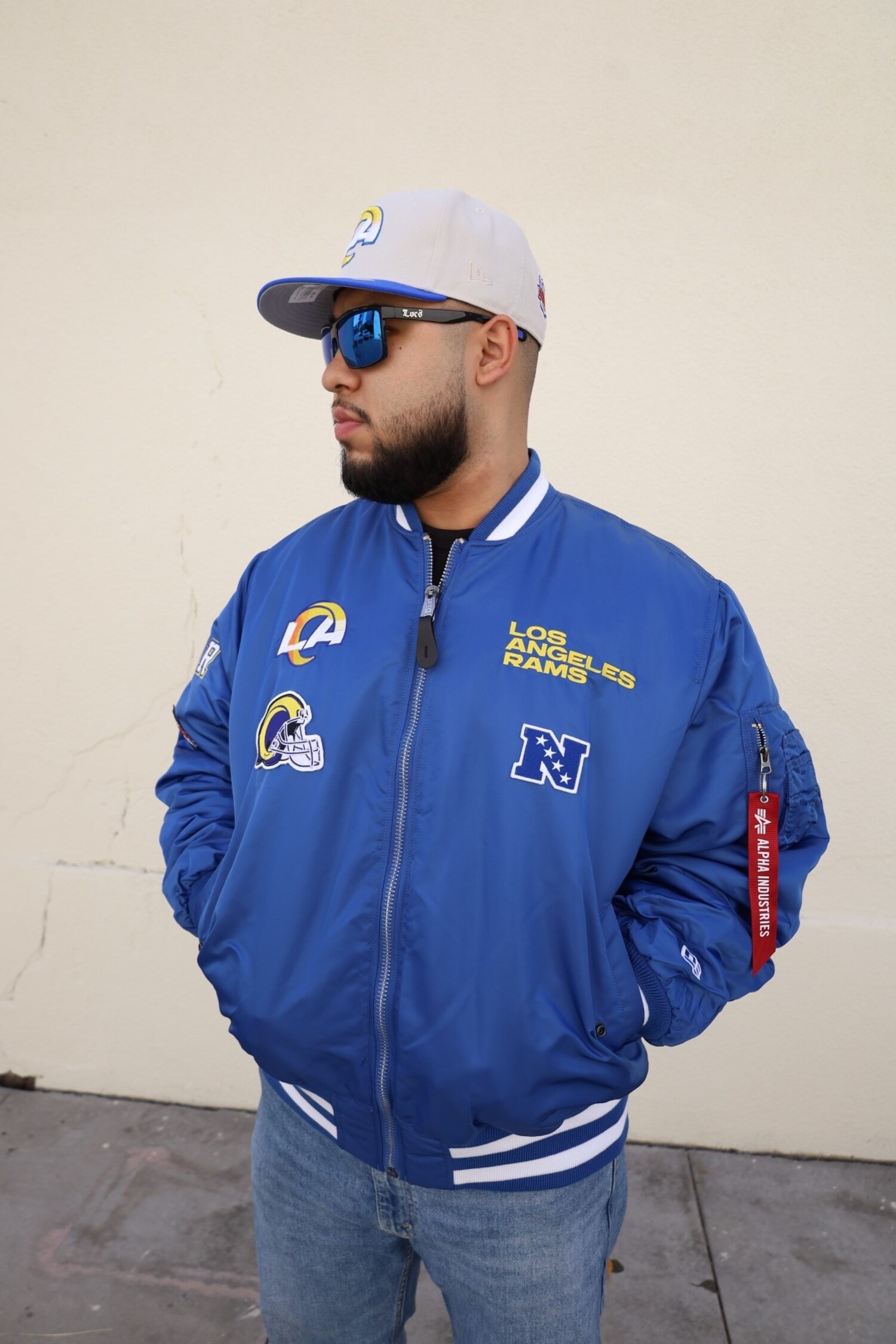 Jacket Rams Royal Blue RAMS SATIN BOMBER JACKET By GOLF WANG
