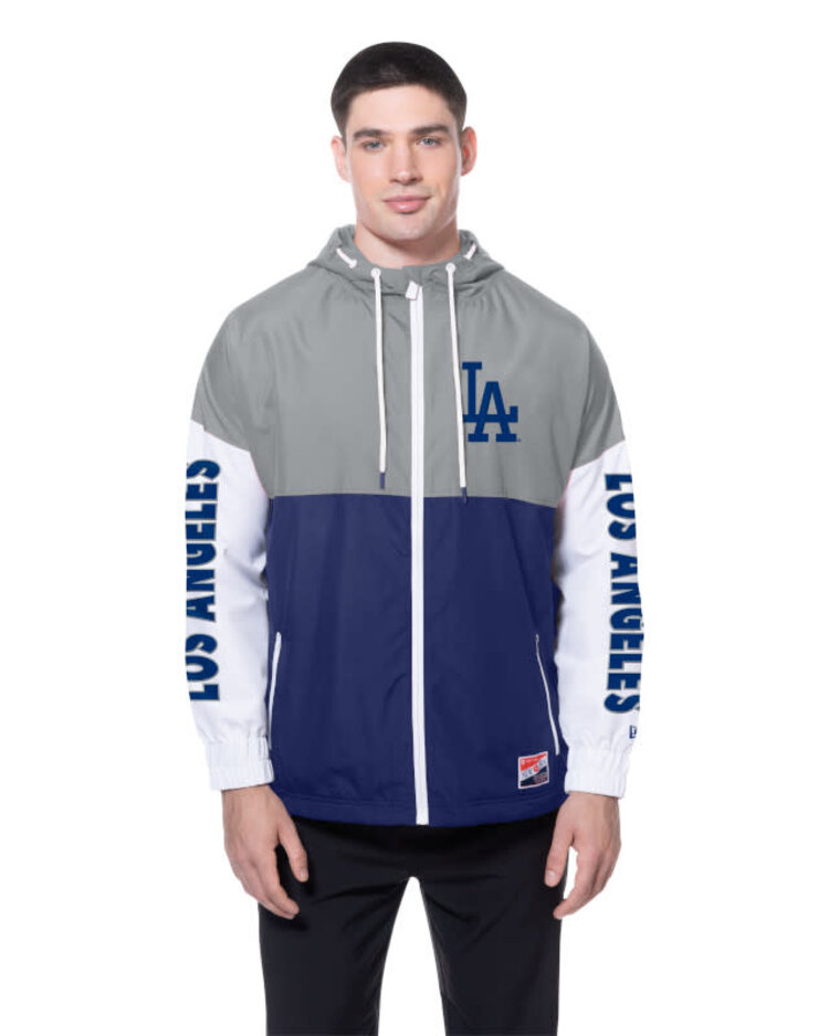 New Era LA Dodgers Men's NE Full-Zip Color Block 2.0 Windbreaker with Hood Gray/Royal