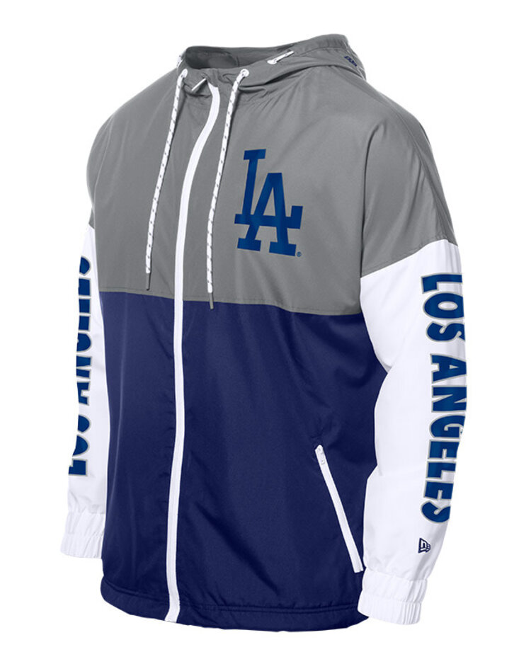New Era LA Dodgers Men's NE Full-Zip Color Block 2.0 Windbreaker with Hood Gray/Royal