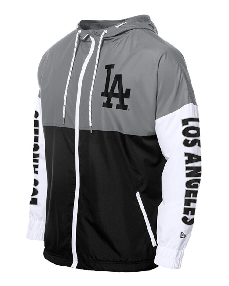 New Era LA Dodgers Men's NE Full-Zip Color Block 2.0 Windbreaker with Hood Gray/Black
