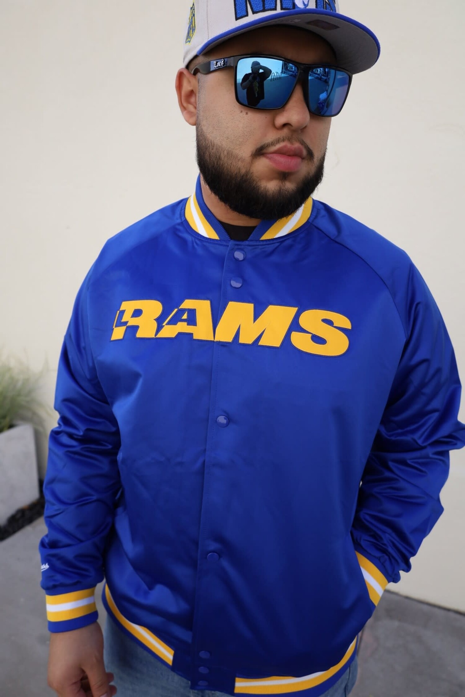 LA Rams M&N Lightweight Satin Jacket Royal - The Locker Room of Downey