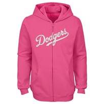 MLB Dodgers Youth Girl's Wordmark Pink Full Zip Hoodie