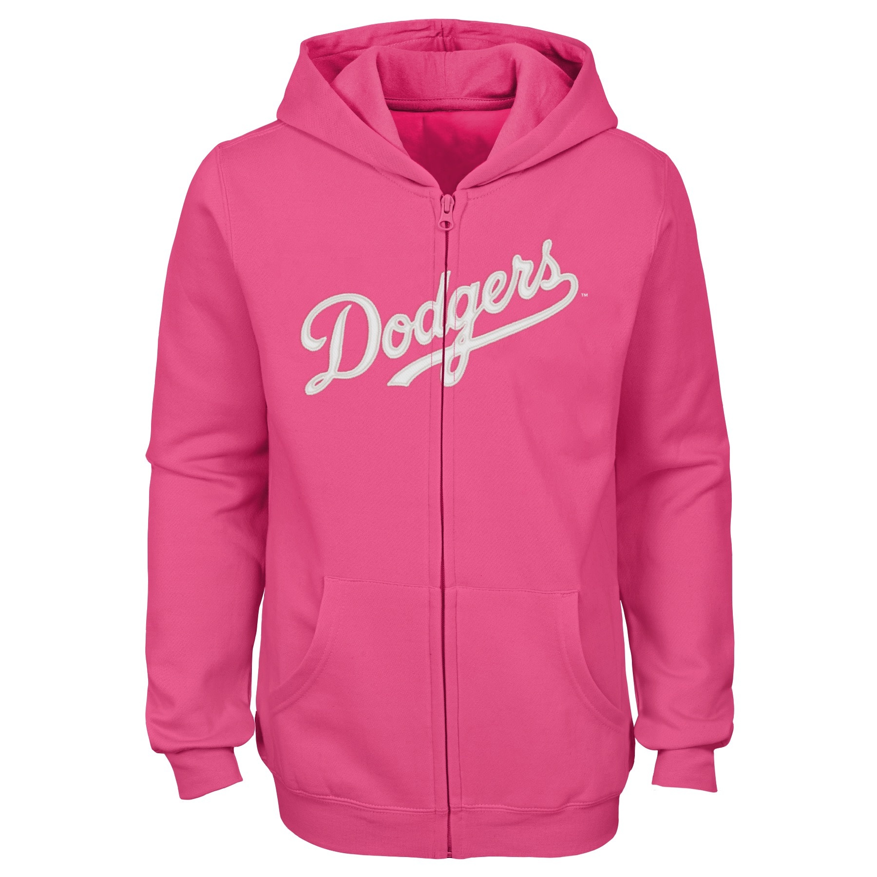 Dodgers Youth Girl's Wordmark Pink Full Zip Hoodie - The Dodgers Youth Girl's Wordmark Pink Full Zip Hoodie - The