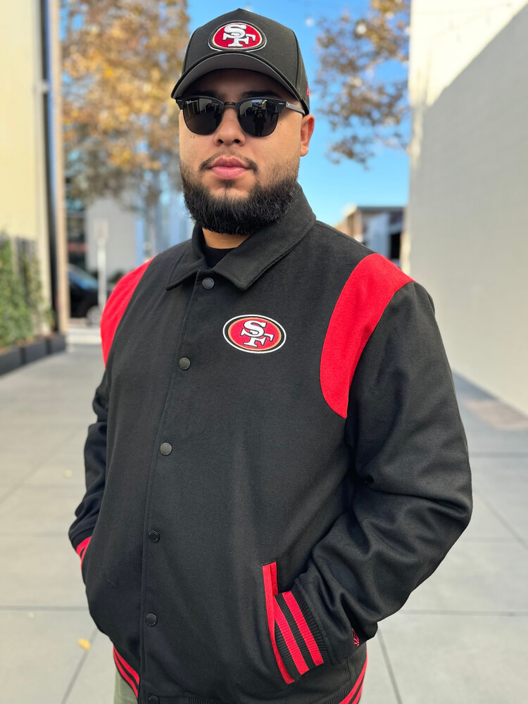 New Era 49ers Men's NE Varsity Wool Button Snap Jacket Black/Red