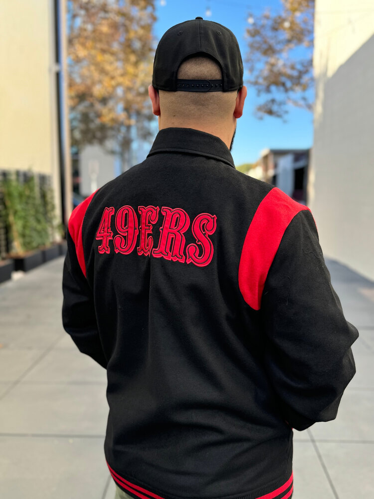 New Era 49ers Men's NE Varsity Wool Button Snap Jacket Black/Red