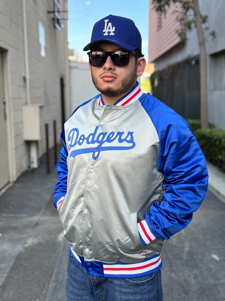 Mitchell and Ness LA Dodgers M&N Men's Double Clutch Lightweight Satin Jacket Royal/Gray