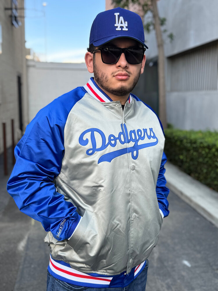 Mitchell and Ness LA Dodgers M&N Men's Double Clutch Lightweight Satin Jacket Royal/Gray