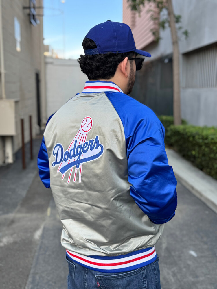 Mitchell and Ness LA Dodgers M&N Men's Double Clutch Lightweight Satin Jacket Royal/Gray