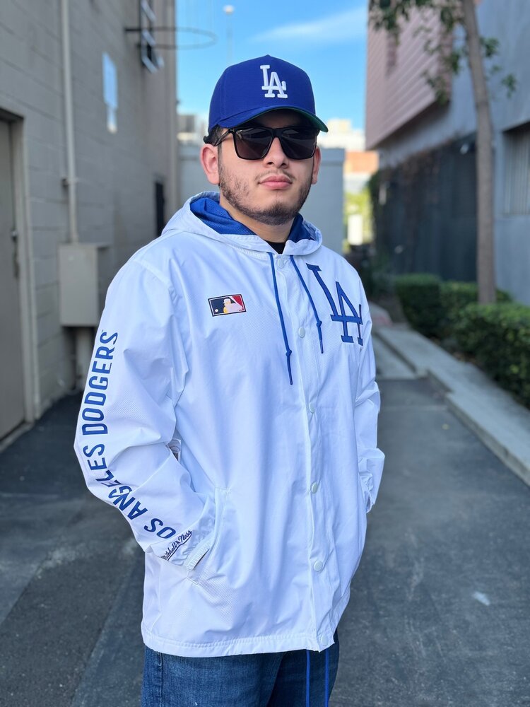 Mitchell and Ness LA Dodgers M&N Hooded Coaches Jacket White