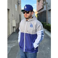 New Era LA Dodgers Men's NE Full-Zip Color Block 2.0 Windbreaker with Hood Gray/Royal