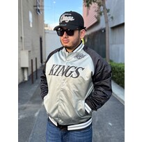 Mitchell and Ness LA Kings M&N Men's Double Clutch Lightweight Satin Jacket Black/Gray