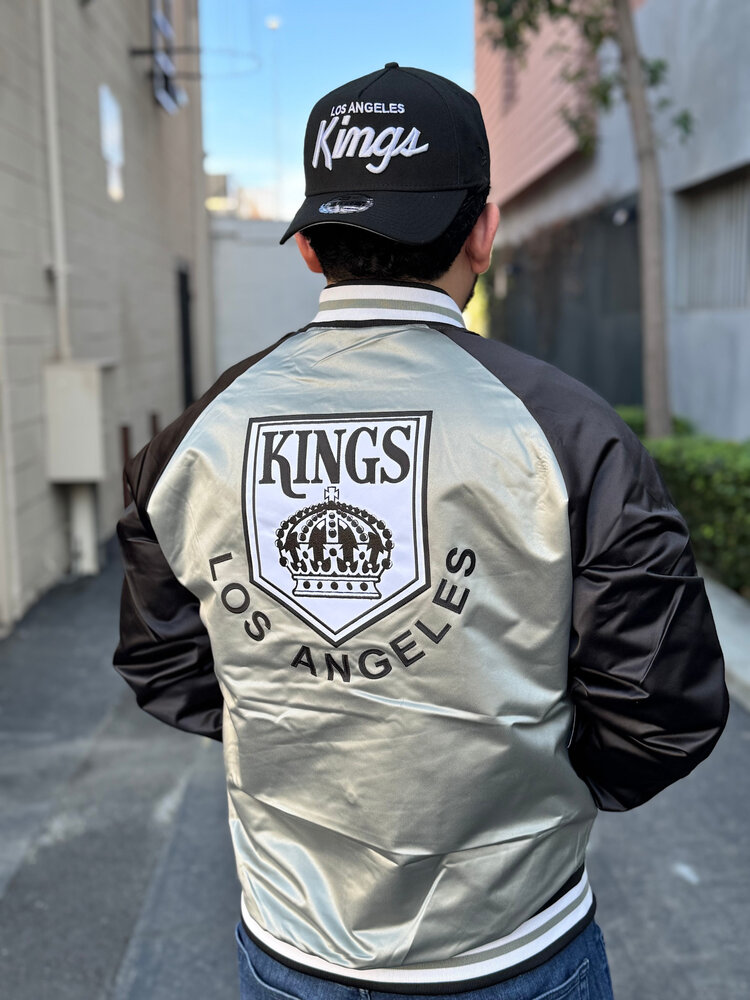 Mitchell and Ness LA Kings M&N Men's Double Clutch Lightweight Satin Jacket Black/Gray
