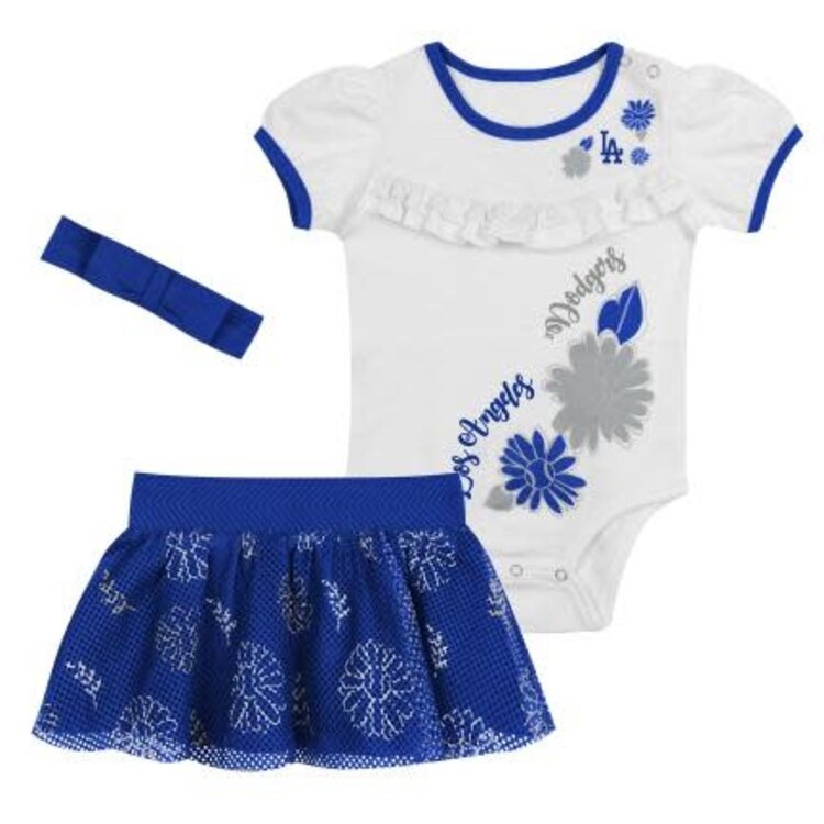 MLB LA Dodgers Newborn Girls Sweet Catcher Creeper, Skirt & Headband
