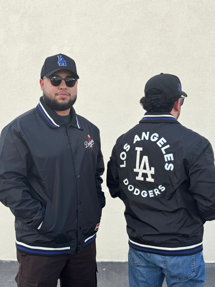 New Era LA Dodgers NE Men's Throwback Black Nylon Button Up Shooting Ball Jacket