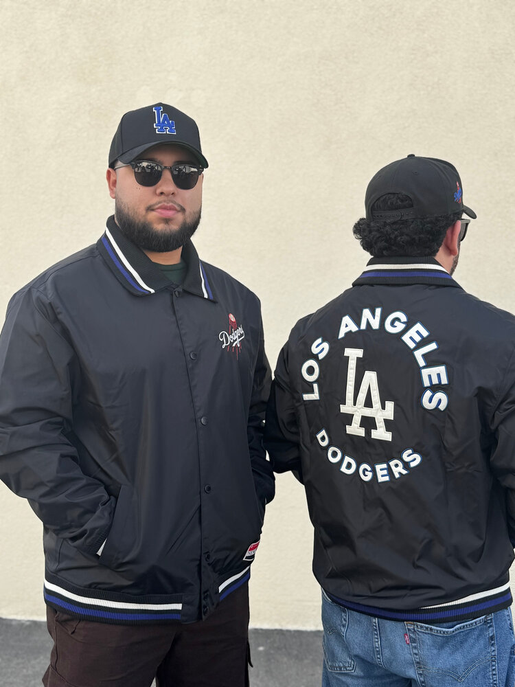 New Era LA Dodgers NE Men's Throwback Black Nylon Button Up Shooting Ball Jacket
