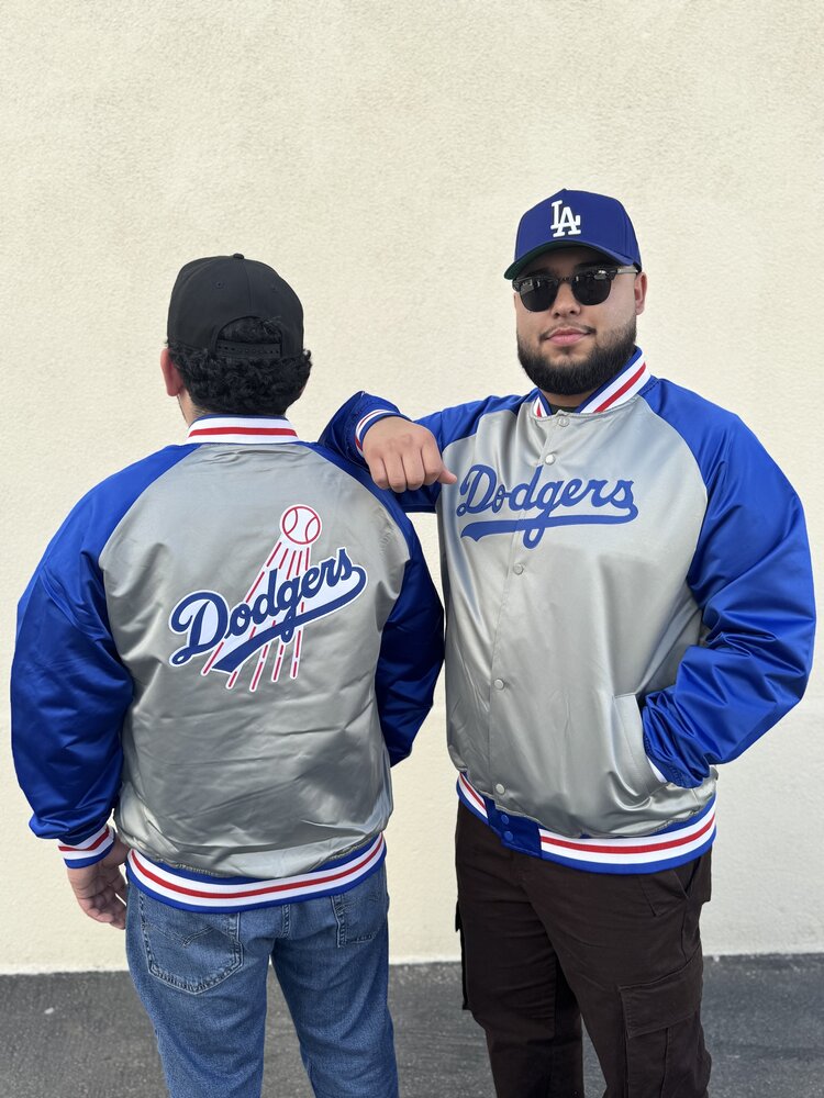 Mitchell and Ness LA Dodgers M&N Men's Double Clutch Lightweight Satin Jacket Royal/Gray