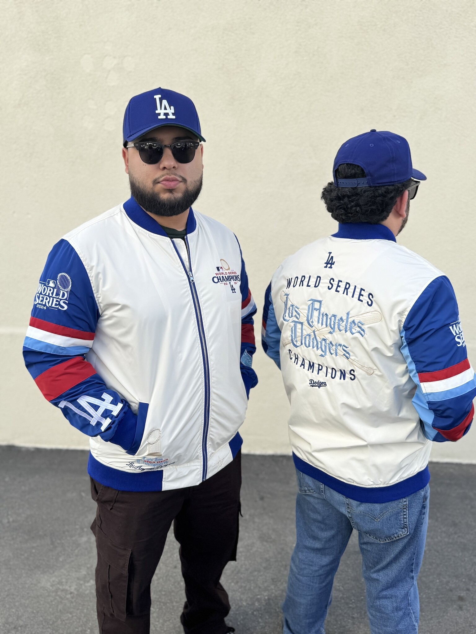 LA 2024 WS Champs Cream/Royal Full-Zip Bomber Jacket - The
