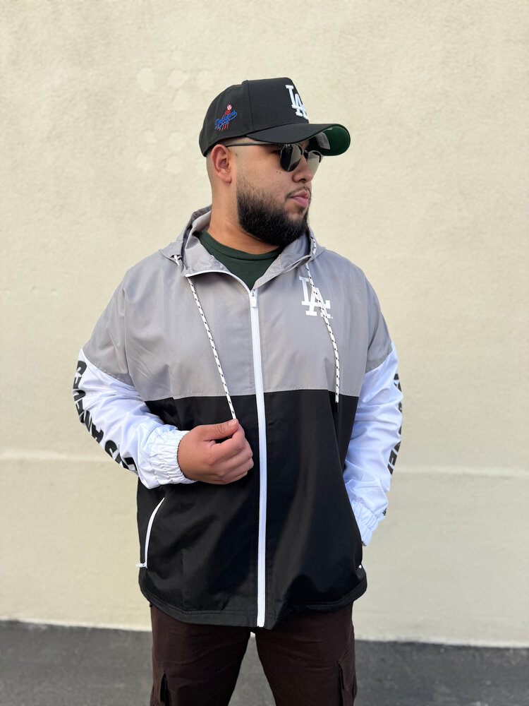 New Era LA Dodgers Men's NE Full-Zip Color Block 2.0 Windbreaker with Hood Gray/Black