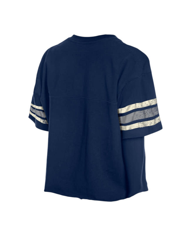 New Era NY Yankees NE Women's Throwback Wordmark Navy Crop V-Neck