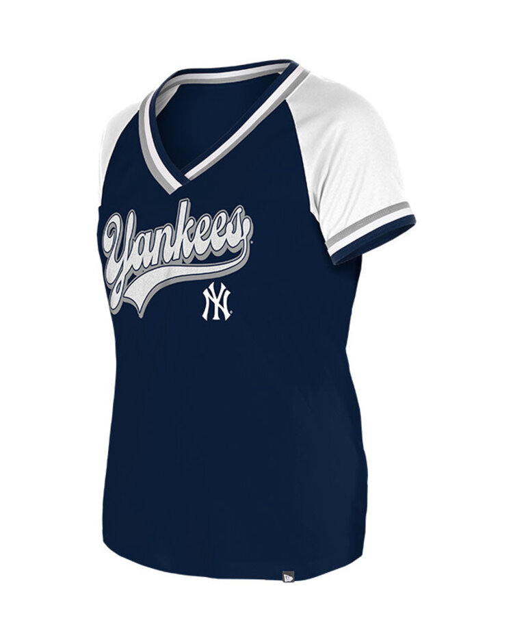 New Era NY Yankees Women's NE Retro Script V-Neck Navy/White
