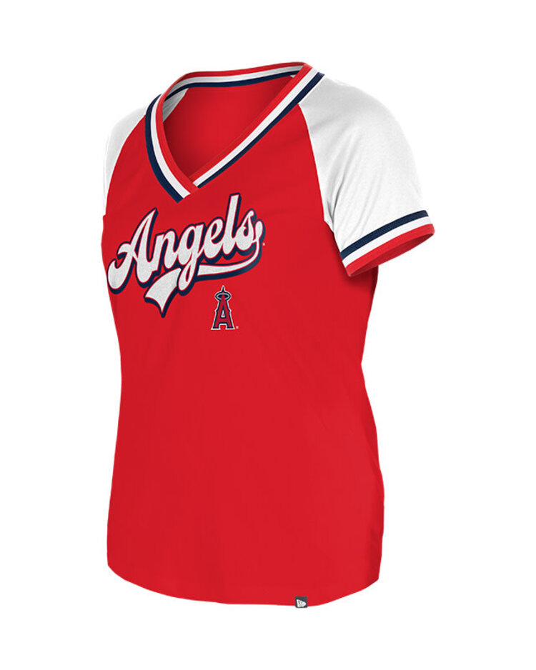 New Era Angels Women's NE Retro Script V-Neck Red/White