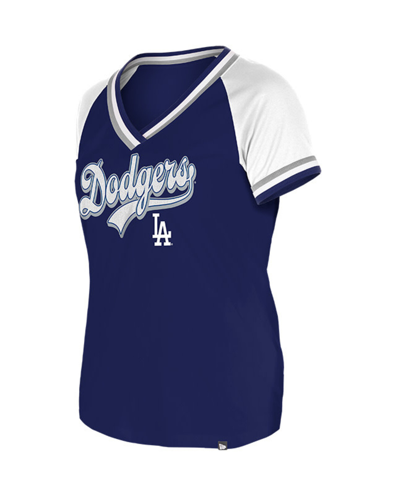 LA Dodgers Women's NE Retro Script V-Neck Royal/White - The