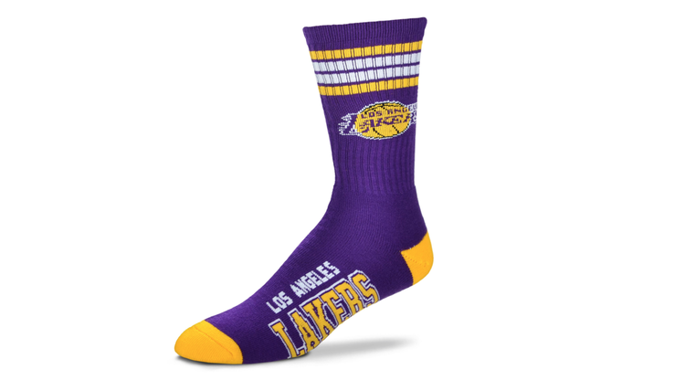 For Bare Feet Sportswear NBA Men's 4 Stripe Deuce Socks Los Angeles Lakers Large
