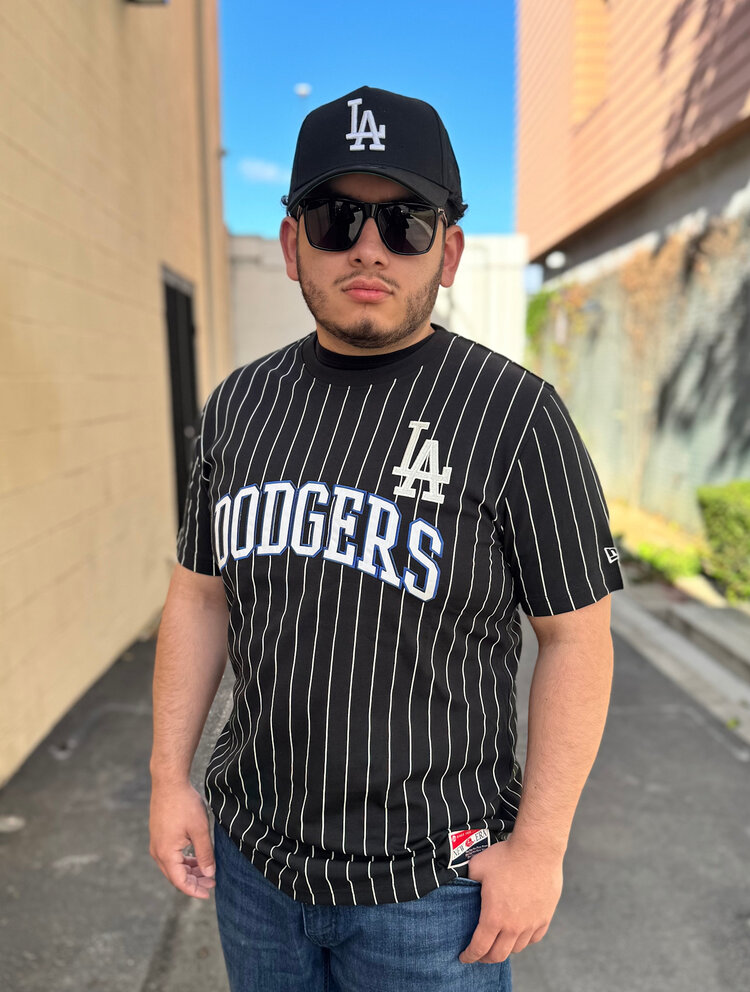 New Era LA Dodgers NE Men's Throwback Black Pinstripe Tee
